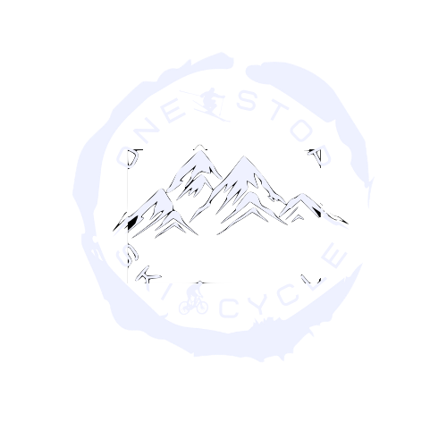 a logo with mountains in the background
