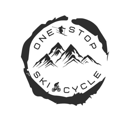 a logo with mountains and text